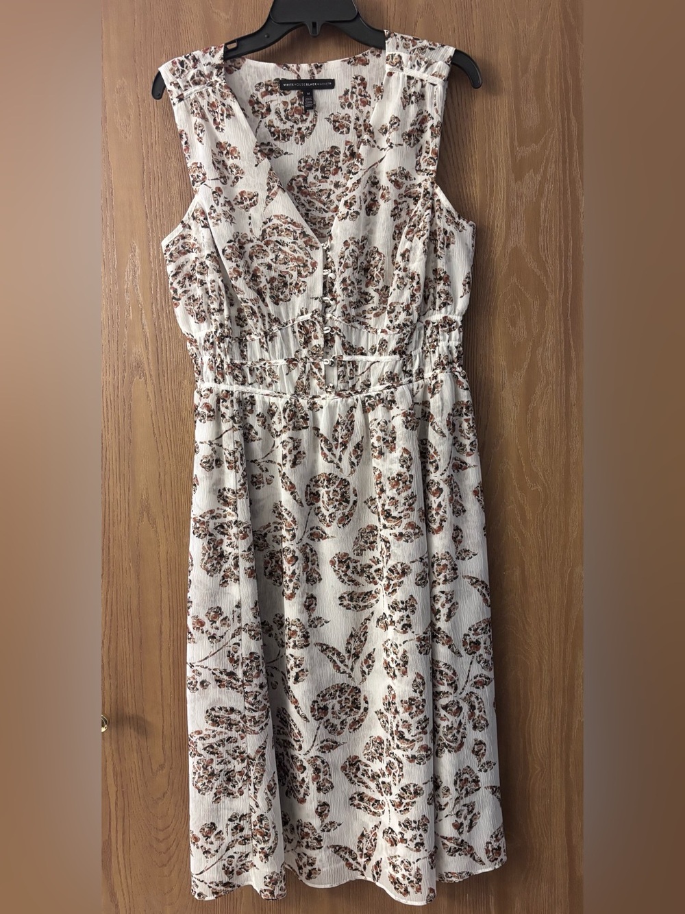 Sleeveless Floral Midi Dress in Cream and Brown